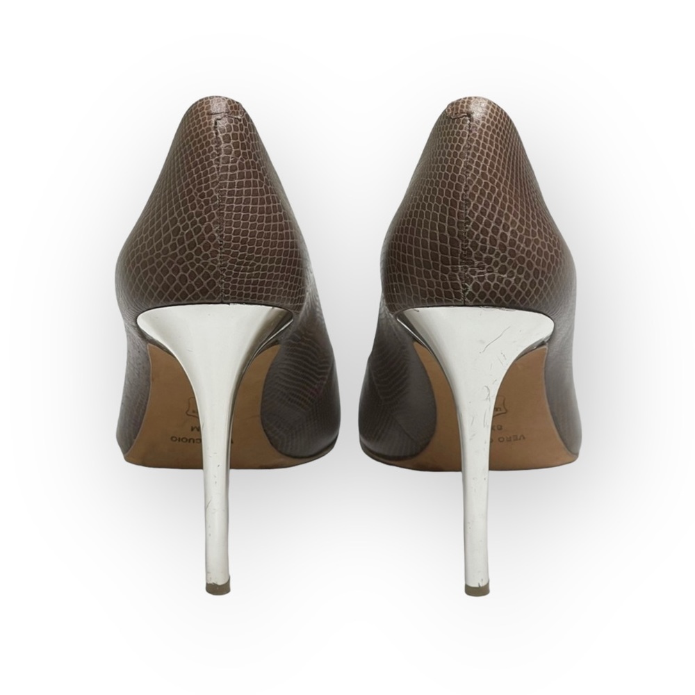 BCBG MaxAzria ❤︎ Onnie Snakeskin Leather Pump ❤︎ Mirror Stiletto Heel ❤︎ Taupe - Picture 5 of 16